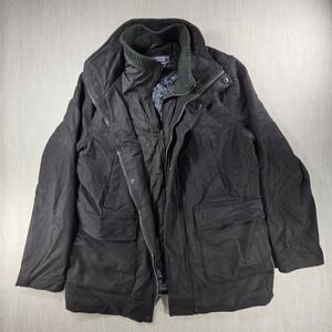 Roundtree & Yorke Wool Coat Men Medium Black Quilted Lined Winter Jacket